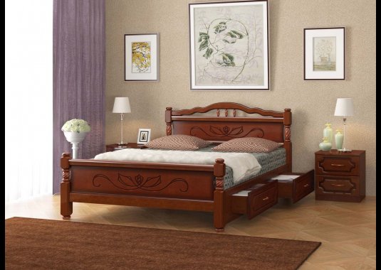 Кровать массив Карина 5 с ящиками 900*2000 - фото