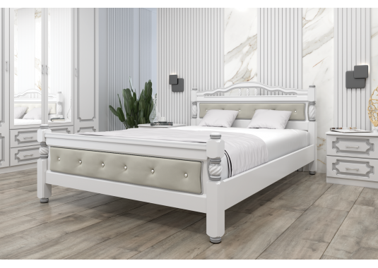 Кровать массив Карина 11 ( с элементами эко кожи)1600*2000 - фото